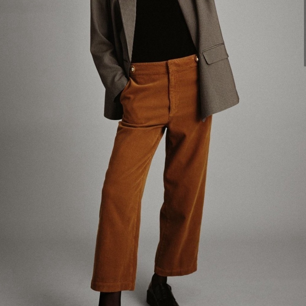Zara Corduroy Wide Straight Leg Ankle Pants Size 4